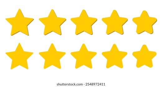 Five stars icon set Vector. Five stars customer product rating review flat icon set for apps and websites.