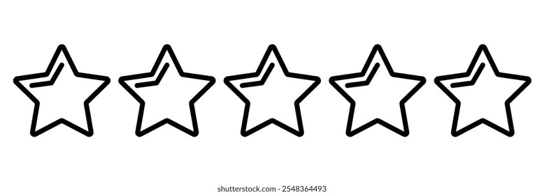 Ícone de cinco estrelas Vetor. Conjunto de ícones planos de revisão de avaliação de produto de cinco estrelas. Ícones de taxa definidos. Coleção de ícones de comentários. Ilustração de vetor.