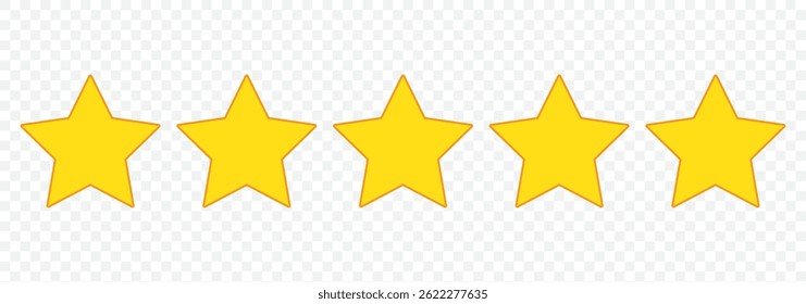 Five stars icon Vector. Five stars customer product rating review flat icon for apps and websites on Transparent Background. EPS 10.