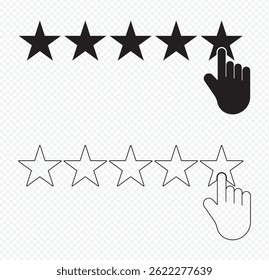Five stars icon Vector. Five stars customer product rating review flat icon for apps and websites on Transparent Background. EPS 10.