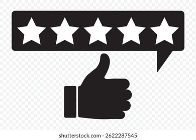 Five stars icon Vector. Five stars customer product rating review flat icon for apps and websites on Transparent Background. EPS 10.