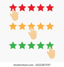 Five stars icon Vector. Five stars customer product rating review flat icon for apps and websites on Transparent Background. EPS 10.