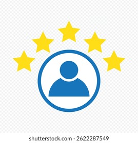 Five stars icon Vector. Five stars customer product rating review flat icon for apps and websites on Transparent Background. EPS 10.