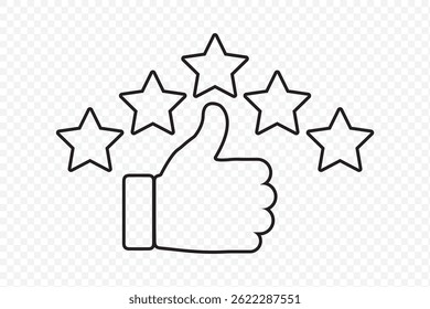 Five stars icon Vector. Five stars customer product rating review flat icon for apps and websites on Transparent Background. EPS 10.