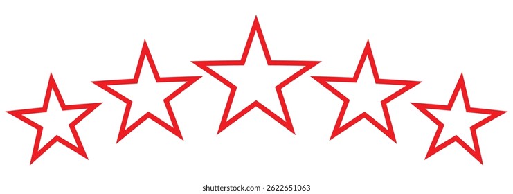 Five stars icon Vector. Five stars customer product rating review flat icon. A minimalistic five-star rating outline icon, commonly used for reviews, feedback. Ideal for apps, websites, products. 