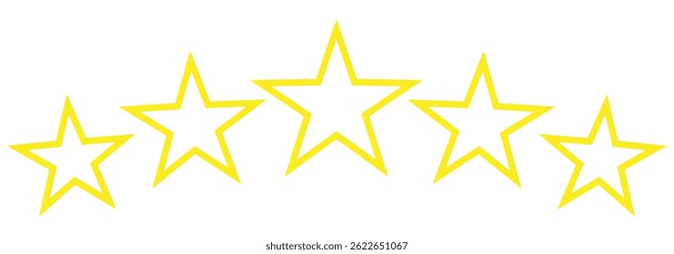 Five stars icon Vector. Five stars customer product rating review flat icon. A minimalistic five-star rating outline icon, commonly used for reviews, feedback. Ideal for apps, websites, products. 