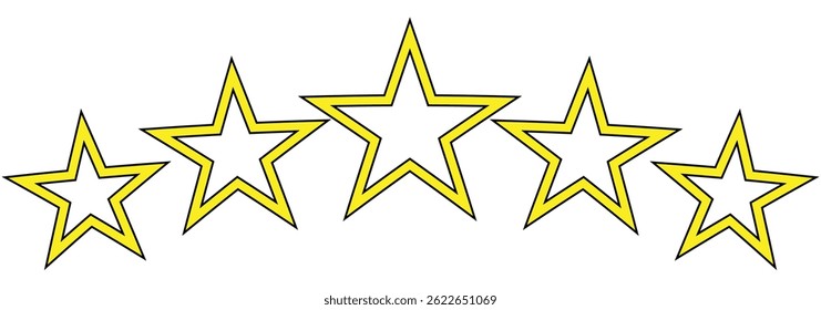 Five stars icon Vector. Five stars customer product rating review flat icon. A minimalistic five-star rating outline icon, commonly used for reviews, feedback. Ideal for apps, websites, products. 
