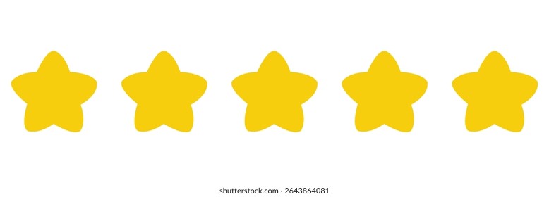 Five stars icon Vector. Five stars customer product rating review flat icon for apps and websites. Yellow five star icon. 