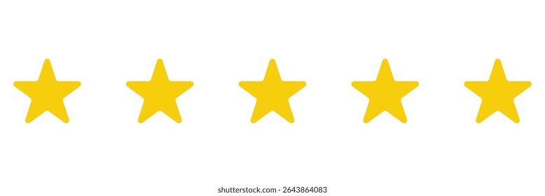 Five stars icon Vector. Five stars customer product rating review flat icon for apps and websites. Yellow five star icon. 