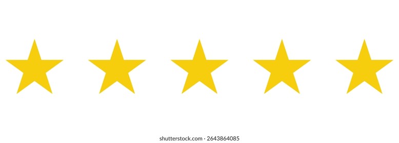 Five stars icon Vector. Five stars customer product rating review flat icon for apps and websites. Yellow five star icon. 