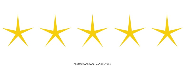 Five stars icon Vector. Five stars customer product rating review flat icon for apps and websites. Yellow five star icon. 