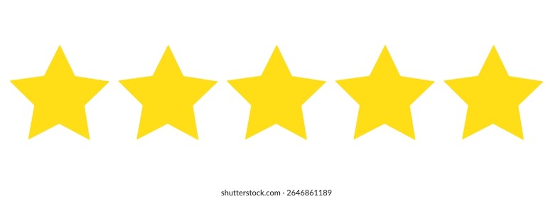 Five stars icon Vector. Five stars customer product rating review flat icon for apps and websites. Golden coloured five star rating icon vector illustration.