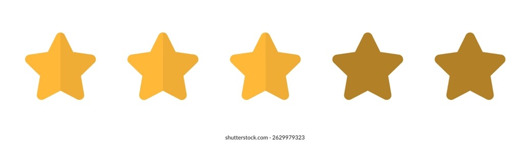 Five stars icon. Vector golden color: Customers rate the product with five stars, flat icon for apps and websites. Set of different ratings. Vector illustration EPS 10. Five gold star rating