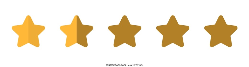Five stars icon. Vector golden color: Customers rate the product with five stars, flat icon for apps and websites. Set of different ratings. Vector illustration EPS 10. Five gold star rating