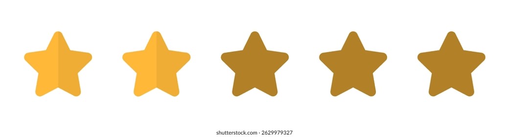 Five stars icon. Vector golden color: Customers rate the product with five stars, flat icon for apps and websites. Set of different ratings. Vector illustration EPS 10. Five gold star rating