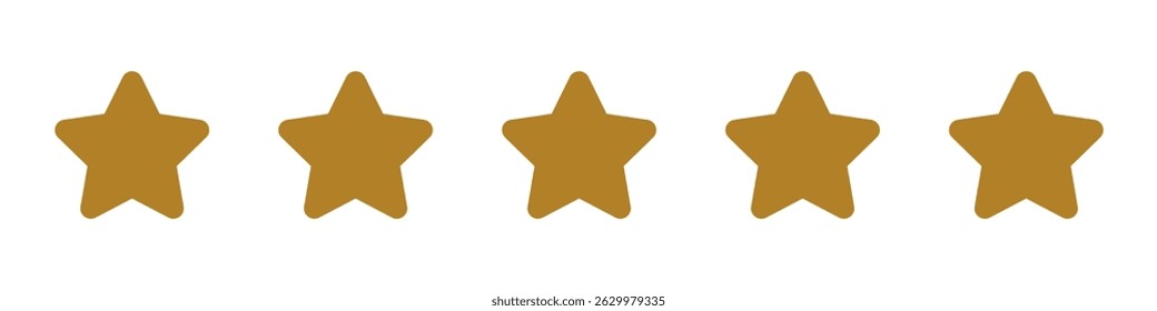 Five stars icon. Vector golden color: Customers rate the product with five stars, flat icon for apps and websites. Set of different ratings. Vector illustration EPS 10. Five gold star rating