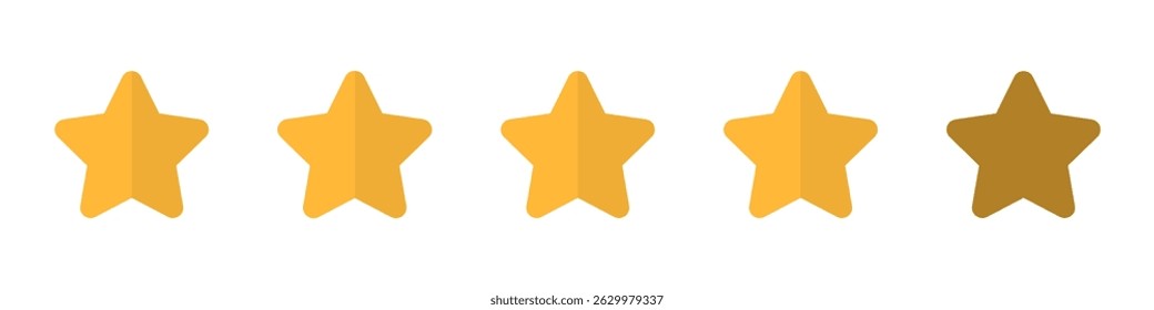 Five stars icon. Vector golden color: Customers rate the product with five stars, flat icon for apps and websites. Set of different ratings. Vector illustration EPS 10. Five gold star rating