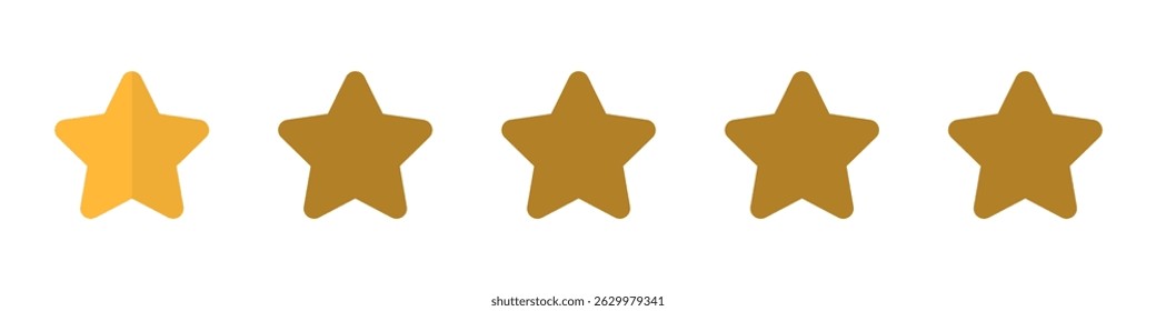 Five stars icon. Vector golden color: Customers rate the product with five stars, flat icon for apps and websites. Set of different ratings. Vector illustration EPS 10. Five gold star rating