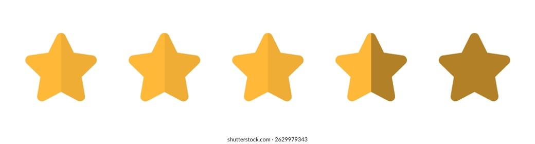 Five stars icon. Vector golden color: Customers rate the product with five stars, flat icon for apps and websites. Set of different ratings. Vector illustration EPS 10. Five gold star rating