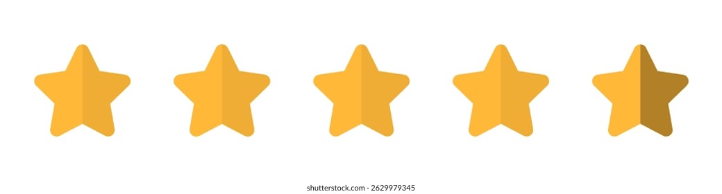 Five stars icon. Vector golden color: Customers rate the product with five stars, flat icon for apps and websites. Set of different ratings. Vector illustration EPS 10. Five gold star rating