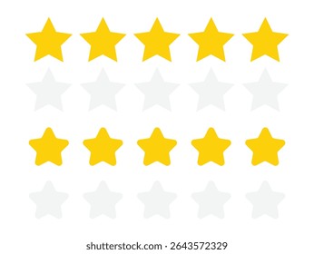 Five stars icon Vector.  Five stars review rating vector illustration. rating star icon. review icon. Set of different ratings. Vector illustration
