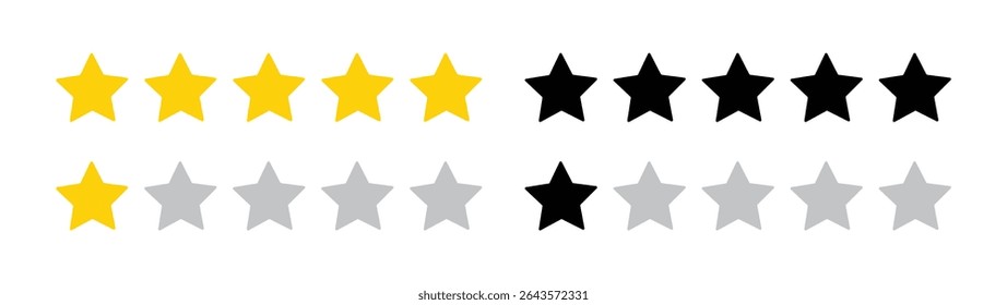Five stars icon Vector.  Five stars review rating vector illustration. rating star icon. review icon. Set of different ratings. Vector illustration
