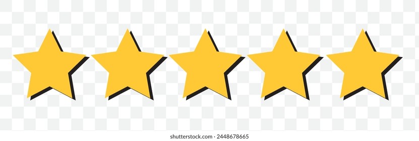 Five stars icon Vector. Star icon collection. Blank star vector icons set with shadow. Black line stars mock up isolated on transparent background. Vector design element. 123