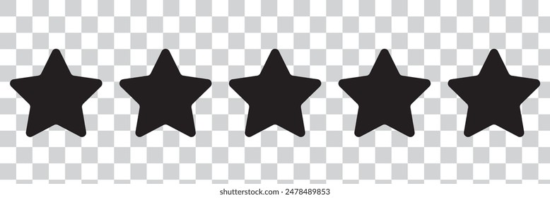 Five stars icon Vector. Star icon collection. Blank star vector icons set with shadow. Black line stars mock up isolated on transparent background. Vector design element