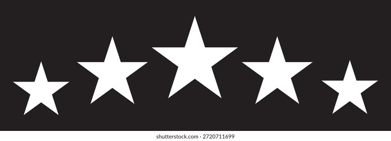 Icono de cinco estrellas Vector. Colección de ícono de estrella. Iconos blancos del vector de la estrella fijados en el fondo negro. Elemento de diseño de Vector