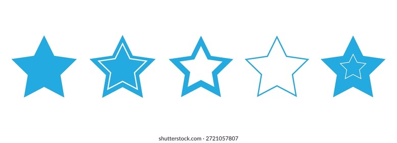 Icono de cinco estrellas Vector. Icono de calificación de cinco estrellas. Maqueta de estrellas azul celeste aislada sobre fondo blanco. Elemento de diseño de Vector.
