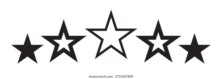 Icono de cinco estrellas Vector. Icono de calificación de cinco estrellas. Maqueta de estrellas negras aisladas sobre fondo blanco. Elemento de diseño de Vector.