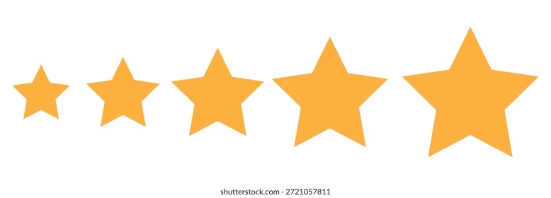 Icono de cinco estrellas Vector. Icono de calificación de cinco estrellas. Amarillo Maqueta de estrellas sólidas aisladas sobre fondo blanco. Elemento de diseño de Vector.