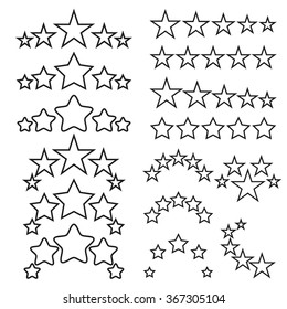 Five stars icons. Five-star quality icons. Five star symbols. Black linear icons isolated on a white background. Vector illustration. 