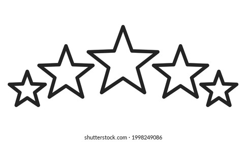 Five stars icons vector isolated. Symbol of success. Line art style, rating and evaluation.
