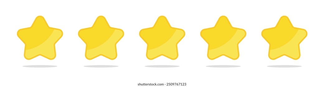 Five stars illustration. Vector isolated five stars. Realistic five stars. Five star rating. Stars feedback. Customer feedback.