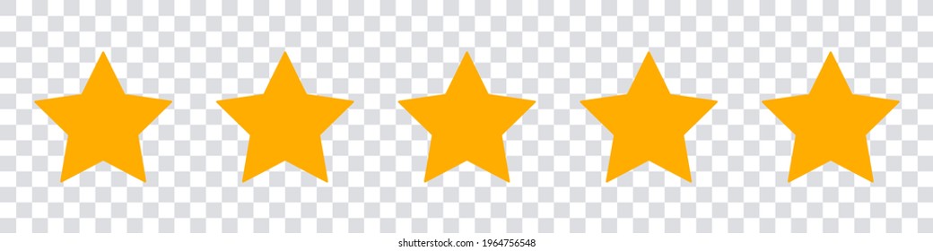 Five stars isolated on transparent background. Quality rating stars. Vector elements for design