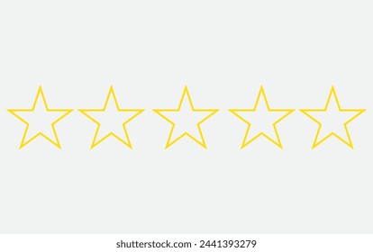 Five stars isolated on transparent background. 5 gold and white stars for review, rating and rank. Yellow and white flat icons with shadows. Vector illustration for logos