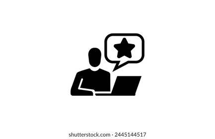 Five stars, laptop icon. Feedback, review, evaluation customer. Premium quality. rating star. Vector illustration