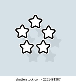 Five stars line icon. Liked, like, rating, favorites, new year, christmas, rate the service, dislike, pie chart, stars. Feedback concept. Vector sticker line icon on white background