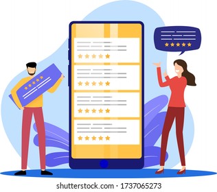 Five stars mobile app feedback and positive feedback. Customer satisfaction, Customer review application. Modern flat style vector illustration design 