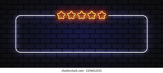 Five Stars neon frame vector design template. Five Stars neon frame, light banner design element colorful modern design trend, night bright advertising, bright sign. Vector illustration