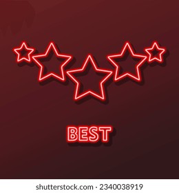 Five stars neon sign, modern glowing banner design, colorful modern design trends on black background. Vector illustration.