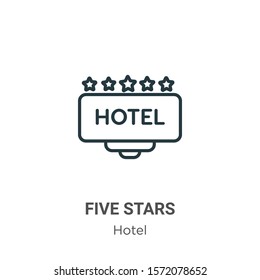 Five stars outline vector icon. Thin line black five stars icon, flat vector simple element illustration from editable hotel concept isolated on white background
