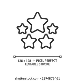 Five stars pixel perfect linear icon. High rating of company products. Customer feedback about service quality. Thin line illustration. Contour symbol. Vector outline drawing. Editable stroke