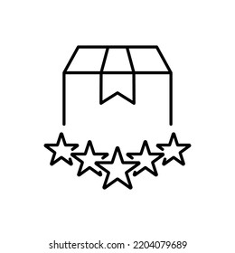 Evaluación positiva de cinco estrellas del icono de la línea de entrega. Satisfacción del Cliente Pictograma lineal de envío de alta calidad. Los comentarios correctos proporcionan un icono de esquema. Stroke editable. Ilustración de vectores aislados.