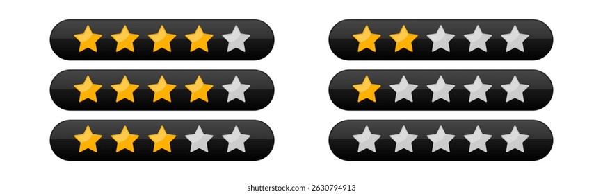 Five stars quality rating icon.Modern Customer feedback concept. Vector isolated realistis illustration for web design. Rating stars feedback icon set