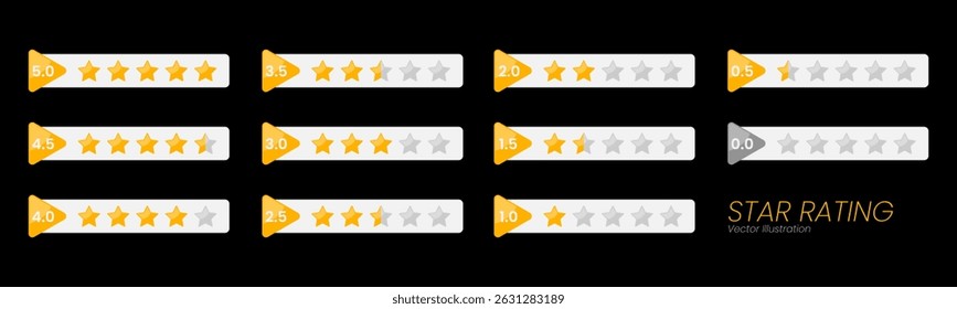 Five stars quality rating icon.Modern Customer feedback concept. Vector isolated realistis illustration for web design. Rating stars feedback icon set	