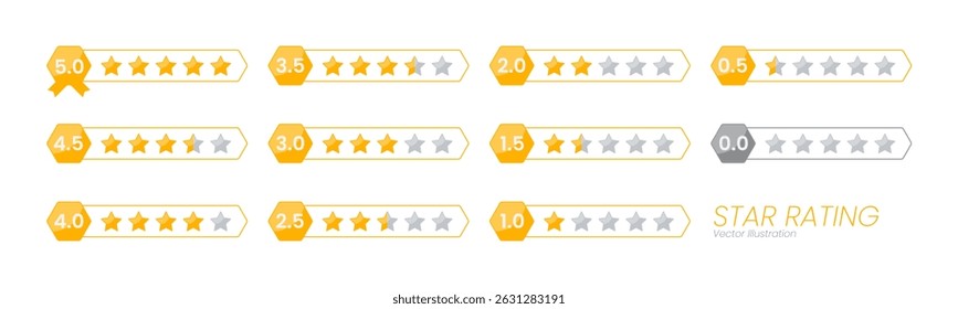 Five stars quality rating icon.Modern Customer feedback concept. Vector isolated realistis illustration for web design. Rating stars feedback icon set	