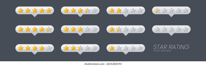 Five stars quality rating icon.Modern Customer feedback concept. Vector isolated realistis illustration for web design. Rating stars feedback icon set	