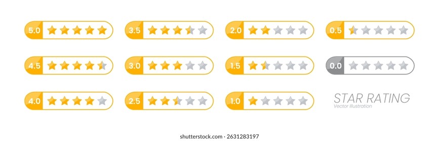 Five stars quality rating icon.Modern Customer feedback concept. Vector isolated realistis illustration for web design. Rating stars feedback icon set	